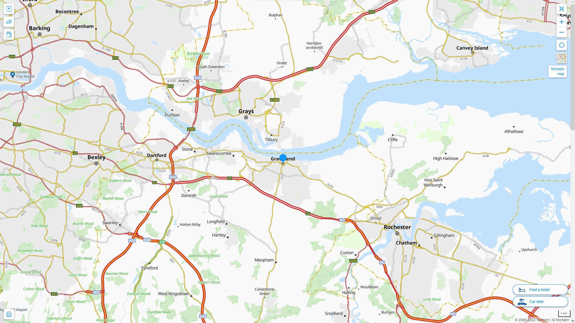 Gravesend Royaume Uni Autoroute et carte routiere